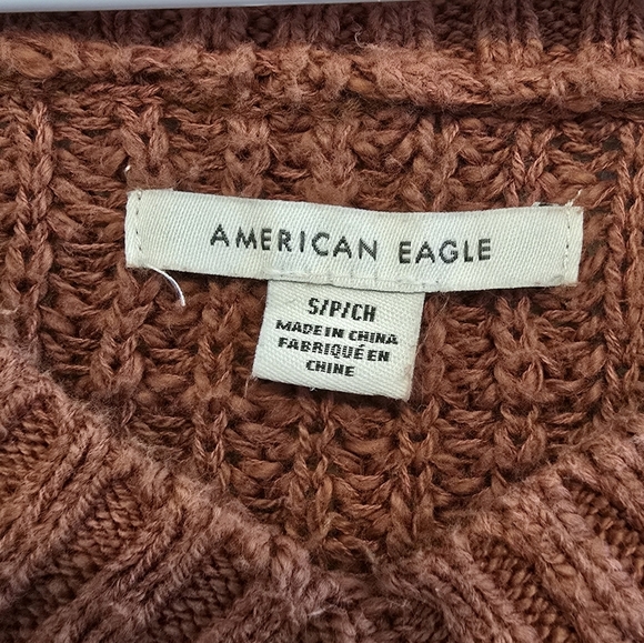 American Eagle - Rust V-Neck Hand Knit Oversized Sweater Cotton - Picture 13 of 15